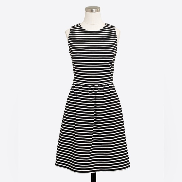 J.Crew Black & White Striped Ponte Fit & Flare Dress with Pockets - Size XS - Picture 1 of 12
